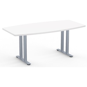 Special-T Sienna 2TL Conference Table - Designer White Boat, Laminated Top - Silver T-shaped, Powder Coated Base - 2 Legs x 72