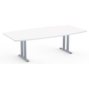 Special-T Sienna 2TL Conference Table - Designer White Boat, Laminated Top - Silver T-shaped, Powder Coated Base - 2 Legs x 96