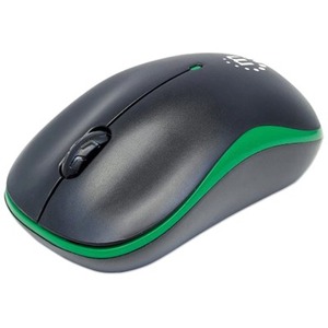 Manhattan Success Wireless Mouse, Black/Green, 1000dpi, 2.4Ghz (up to 10m), USB, Optical, Three Button with Scroll Wheel, USB micro receiver, AA battery (included), Low friction base, Three Year Warranty, Blister - Optical - Wireless - Radio Frequency - 2.40 GHz - Green, Black - USB - 1000 dpi - Scroll Wheel - 3 Button(s)