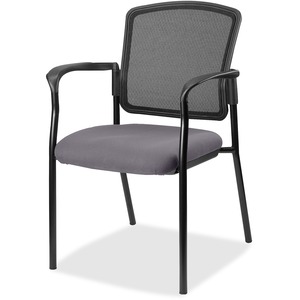 Lorell Stackable Mesh Back Guest Chair - Canyon Carbon Antimicrobial Vinyl Seat - Black Mesh Back - Black Powder Coated Steel Frame - Four-legged Base - Carbon - Armrest - 1 Each