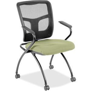 Lorell Ergomesh Nesting Chairs with Arms - Dillon Sage Antimicrobial Vinyl Seat - Black Mesh Back - Gray Powder Coated Metal Frame - Four-legged Base - Armrest - 1 / Carton
