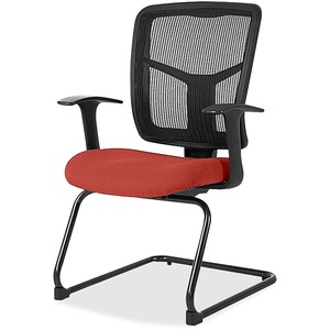 Lorell Ergomesh Series Mesh Guest Chair - Canyon Red Rock Antimicrobial Vinyl Seat - Black Mesh Back - Cantilever Base - Red Rock, Canyon - Armrest - 1 Each
