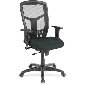 Lorell Ergomesh Executive High-Back Swivel Chair - Dillon Black Antimicrobial Vinyl Seat - Black Mesh Back - High Back - Black - Armrest - 1 Each