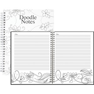House+of+Doolittle+Doodle+Notes+Spiral+Notebook+-+111+Pages+-+Spiral+Bound+-+7%26quot%3B+x+9%26quot%3B+-+Black+%26+White+Flower+Cover+-+Hard+Cover+-+Recycled+-+1+Each