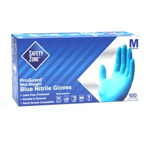 Safety Zone Powdered Blue Nitrile Gloves - Medium Size - Blue - Allergen-free, Latex-free, Silicone-free, Powdered, Textured, Comfortable - For Cleaning, Dishwashing, Food, Janitorial Use, Painting, Pet Care