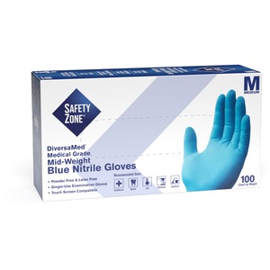 Safety+Zone+Powder+Free+Blue+Nitrile+Gloves+-+Medium+Size+-+Blue+-+Allergen-free%2C+Latex-free%2C+Silicone-free%2C+Textured%2C+Comfortable+-+For+Cleaning%2C+Dishwashing%2C+Food%2C+Janitorial+Use%2C+Painting%2C+Pet+Care%2C+Medical