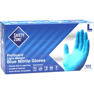 Safety Zone Powder Free Blue Nitrile Gloves - Large Size - Blue - Powder-free, Comfortable, Allergen-free, Silicone-free, Latex-free, Textured - For Cleaning, Dishwashing, Food, Janitorial Use, Painting, Pet Care - 9.65