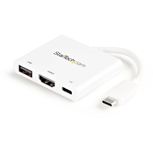 StarTech USB C Multiport Adapter with HDMI 4K & 1x USB 3.0 - PD - Mac & Windows - White USB Type C All in One Video Adapter