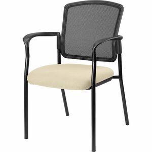 Lorell Stackable Mesh Back Guest Chair - Dillon Buff Antimicrobial Vinyl Seat - Black Mesh Back - Black Powder Coated Steel Frame - Four-legged Base - Beige, Buff - Armrest - 1 Each