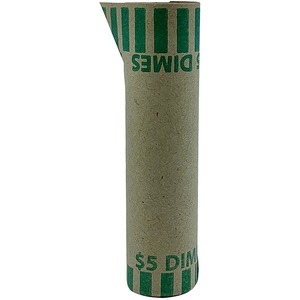 PAP-R Tubular Coin Wrap - 10? Denomination - Durable, Burst Resistant, Crimped, Pre-formed - 57 lb Paper Weight - Paper - Green