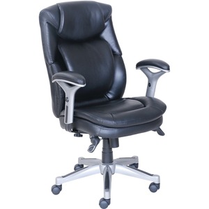 Lorell+Wellness+by+Design+Executive+Office+Chair+-+Black+Bonded+Leather+Seat+-+Black+Bonded+Leather+Back+-+High+Back+-+5-star+Base+-+Armrest+-+1+Each