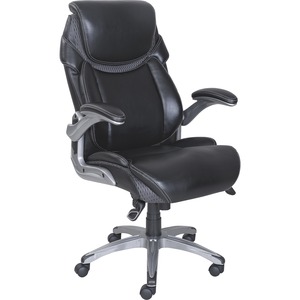 Lorell+Wellness+by+Design+Mesh+Executive+Office+Chair+-+Black+Bonded+Leather+Seat+-+Black+Bonded+Leather+Back+-+High+Back+-+5-star+Base+-+Armrest+-+1+Each