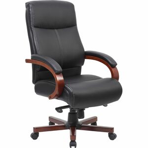 Lorell+Executive+High-Back+Wood+Finish+Office+Chair+-+Black+Leather+Seat+-+Black+Leather+Back+-+High+Back+-+1+Each