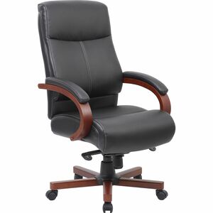 Lorell+Executive+High-Back+Wood+Finish+Office+Chair+-+Black+Bonded+Leather+Seat+-+Black+Bonded+Leather+Back+-+High+Back+-+Black%2C+Mahogany+-+1+Each