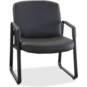 Lorell+Big+%26+Tall+Upholstered+Guest+Chair+-+Leather%2C+Plywood+Seat+-+Leather%2C+Plywood+Back+-+Powder+Coated+Metal+Frame+-+Sled+Base+-+Black+-+1+Each