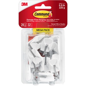 Command Small Wire Hooks Mega Pack - 28 Hooks - 28 Small Hook - 8 oz (226.8 g) Capacity - for Multipurpose, Paint, Wood, Tile - White - 28 / Pack