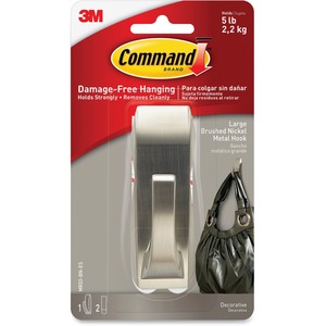 Command+Large+Modern+Reflections+Hook+-+5+lb+%282.27+kg%29+Capacity+-+for+Painted+Surface%2C+Wood%2C+Tile+-+Metal+-+Brushed+Nickel+-+1+%2F+Pack