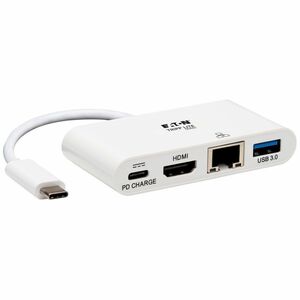 Tripp Lite by Eaton USB-C Multiport Adapter - 4K HDMI USB 3.x (5Gbps) Hub Port GbE 60W PD Charging HDCP White