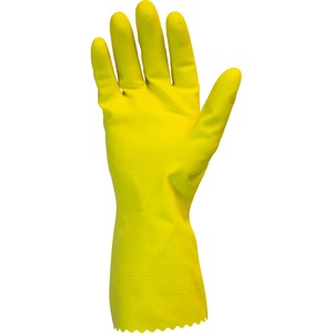 Safety+Zone+Yellow+Flock+Lined+Latex+Gloves+-+Chemical+Protection+-+Medium+Size+-+Yellow+-+Fish+Scale+Grip%2C+Flock-lined+-+For+Dishwashing%2C+Cleaning%2C+Meat+Processing+-+18+mil+Thickness+-+12%26quot%3B+Glove+Length