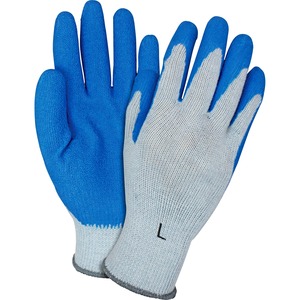 Safety Zone Blue/Gray Coated Knit Gloves - Latex Coating - Large Size - Blue, Gray - Crinkle Grip, Knitted - For Industrial - 1 Dozen