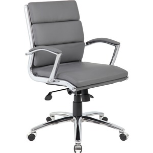 Boss Executive Chair - Gray Vinyl Seat - Gray Back - Chrome, Black Chrome Frame - Mid Back - 5-star Base - 1 Each
