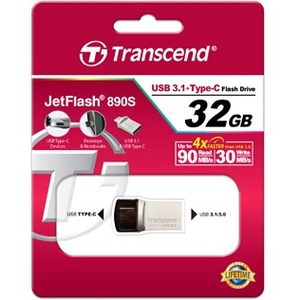 Transcend 32GB JetFlash 890 USB 3.1 On-The-Go Flash Drive - 32 GB - USB 3.1, USB - 256-bit AES