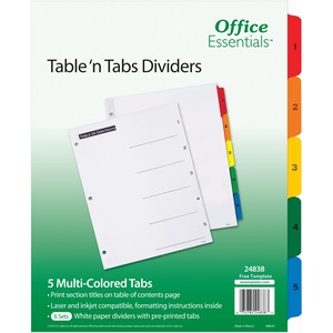 Avery® Office Essentials Table 'n Tabs Dividers - 180 x Divider(s) - 180 Tab(s) - 1-5 - 5 Tab(s)/Set - 8.5