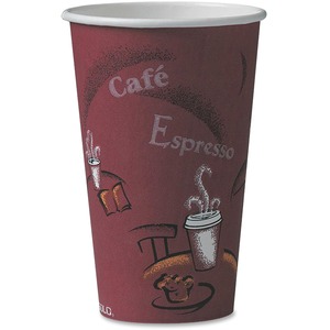 Solo Bistro Design Disposable Paper Cups - 20 / Pack - 16 fl oz - 20 / Carton - Maroon - Polyethylene - Hot Drink, Coffee, Tea, Cocoa