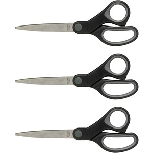 Sparco+Straight+Scissors+w%2FRubber+Grip+Handle+-+8%26quot%3B+Overall+Length+-+Straight+-+Stainless+Steel+-+Black%2C+Gray+-+3+%2F+Bundle