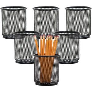 Lorell+Mesh+Wire+Pencil+Cup+Holders+-+3.5%26quot%3B+x+3.9%26quot%3B+x+-+Steel+-+6+%2F+Box+-+Black