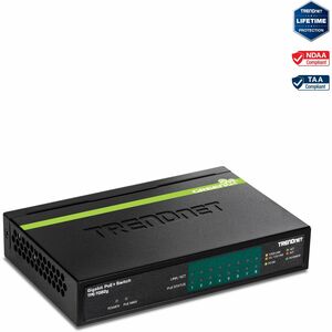 TRENDnet 8-Port GREENnet Gigabit PoE+ Switch, Supports PoE And PoE+ Devices, 61W PoE Budget, 16Gbps Switching Capacity, Data & Power Via Ethernet To PoE Access Points & IP Cameras, Black, TPE-TG82G - 8-Port Gigabit PoE+ Switch