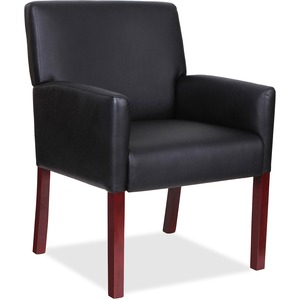 Lorell+Full-sided+Upholstered+Arms+Guest+Chair+-+Black+Leather+Seat+-+Black+Leather+Back+-+Mahogany+Wood+Frame+-+1+Each