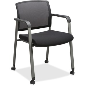 Lorell+Mesh+Back+Guest+Chair+with+Casters+-+Black+Fabric+Seat+-+High+Back+-+Square+Base+-+1+Each