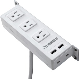 Lorell+Under+Desk+AC+Power+Center+with+USB+Charger+-+3+x+AC+Power%2C+2+x+USB+-+8+ft+Cord+-+Surface-mountable+-+White