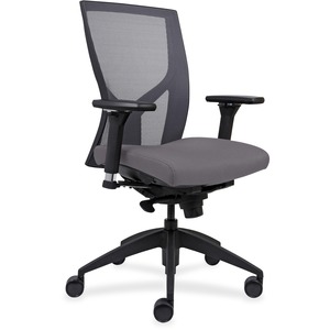 Lorell+Justice+Series+Mesh+High-Back+Chair+-+Fabric%2C+Vinyl%2C+Foam+Seat+-+Black+Frame+-+High+Back+-+Gray+-+1+Each