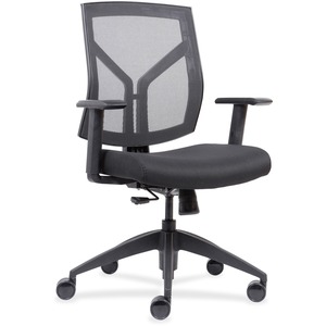 Lorell Mid-Back Chairs with Mesh Back & Fabric Seat - Black Fabric, Foam Seat - Black Back - Mid Back - 1 Each