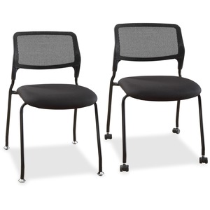 Lorell Armless Stackable Guest Chairs - Black Fabric Seat - Black Back - Powder Coated Metal Frame - High Back - Four-legged Base - 2 / Carton
