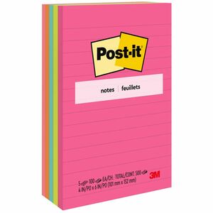 Post-it%C2%AE+Notes+Original+Notepads+-+Poptimistic+Color+Collection+-+4%26quot%3B+x+6%26quot%3B+-+Rectangle+-+100+Sheets+per+Pad+-+Ruled+-+Power+Pink%2C+Neon+Green%2C+Aqua%2C+Neon+Orange%2C+Guava+Pink+-+Self-adhesive%2C+Self-stick+-+5+%2F+Pack