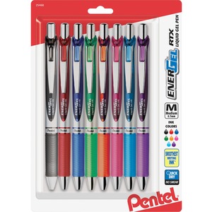 Pentel+Liquid+Steel+Tip+Gel+Pens+-+0.7+mm+Medium+Pen+Point+-+Refillable+-+Retractable+-+Assorted+Ink+-+Gel-based+-+Stainless+Steel+Tip+-+8+%2F+Pack