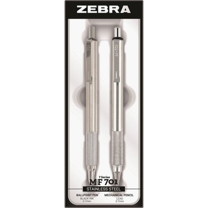 Zebra+STEEL+7+Series+M%2FF+701+Mechanical+Pencil+%26+Ballpoint+Pen+Set+-+0.7+mm+Pen+Point+Size+-+0.7+mm+Lead+Size+-+Refillable+-+Stainless+Steel+-+2+%2F+Set