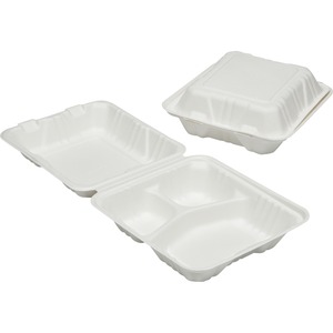 SKILCRAFT%C2%AE+3-Compartment+Hinged+Lid+Tray+-+Microwave+Safe+-+White+-+Wood+Pulp+Body+-+200+%2F+Carton+-+TAA+Compliant