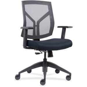 Lorell Mesh Back/Fabric Seat Mid-Back Task Chair - Dark Blue Fabric, Foam Seat - Black Frame - Mid Back - 1 Each