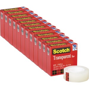 Scotch+Transparent+Tape+-+3%2F4%26quot%3BW+-+36+yd+Length+x+0.75%26quot%3B+Width+-+1%26quot%3B+Core+-+Stain+Resistant%2C+Moisture+Resistant%2C+Long+Lasting+-+For+Multipurpose%2C+Mending%2C+Packing%2C+Label+Protection%2C+Wrapping+-+12+%2F+Pack+-+Clear