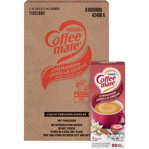 Coffee mate Cinnamon Vanilla Creme Flavor Liquid Creamer Singles - Cinnamon Vanilla Flavor - 0.38 fl oz (11 mL) - 200/Carton - 50 Serving