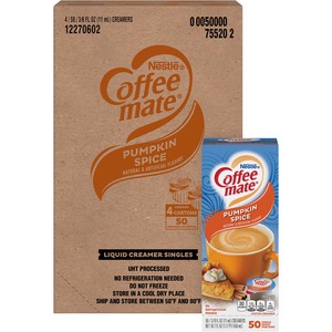 Coffee mate Pumpkin Spice Flavor Liquid Creamer Singles - Pumpkin Spice Flavor - 0.38 fl oz (11 mL) - 200/Carton - 200 Serving