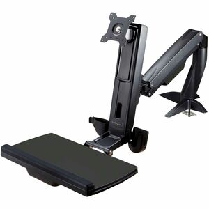 StarTech.com Sit Stand Monitor Arm - Desk Mount Sit-Stand Workstation up to 34 inch VESA Display - Standing Desk Converter - Keyboard Tray - Desk mount sit-stand monitor arm supports single VESA display up to 34in (17.6lb) - Stand up desk | horizontal articulating | 360 rotating screen - Height adjustable ergonomic standing workstation converter with folding keyboard tray - Clamp/grommet