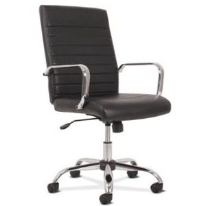 Basyx by HON Executive High Back Chair - Black SofThread Leather Seat - Black SofThread Leather Back - Chrome Frame - Mid Back - 5-star Base - 1 / Pack