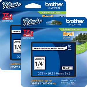 Brother+P-touch+TZe+Laminated+Tape+Cartridges+-+1%2F4%26quot%3B+Width+-+Rectangle+-+White+-+2+%2F+Bundle+-+Water+Resistant+-+Grease+Resistant%2C+Grime+Resistant%2C+Temperature+Resistant