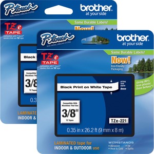 Brother+P-touch+TZe+Laminated+Tape+Cartridges+-+3%2F8%26quot%3B+Width+-+Rectangle+-+White+-+Polyester+Film%2C+Polyethylene+Terephthalate+%28PET%29+-+2+%2F+Bundle+-+Water+Resistant+-+Grease+Resistant%2C+Grime+Resistant%2C+Temperature+Resistant