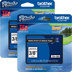 Brother+P-touch+TZe+Laminated+Tape+Cartridges+-+3%2F8%26quot%3B+Width+-+Rectangle+-+White+-+Polyester+Film%2C+Polyethylene+Terephthalate+%28PET%29+-+2+%2F+Bundle+-+Water+Resistant+-+Grease+Resistant%2C+Grime+Resistant%2C+Temperature+Resistant